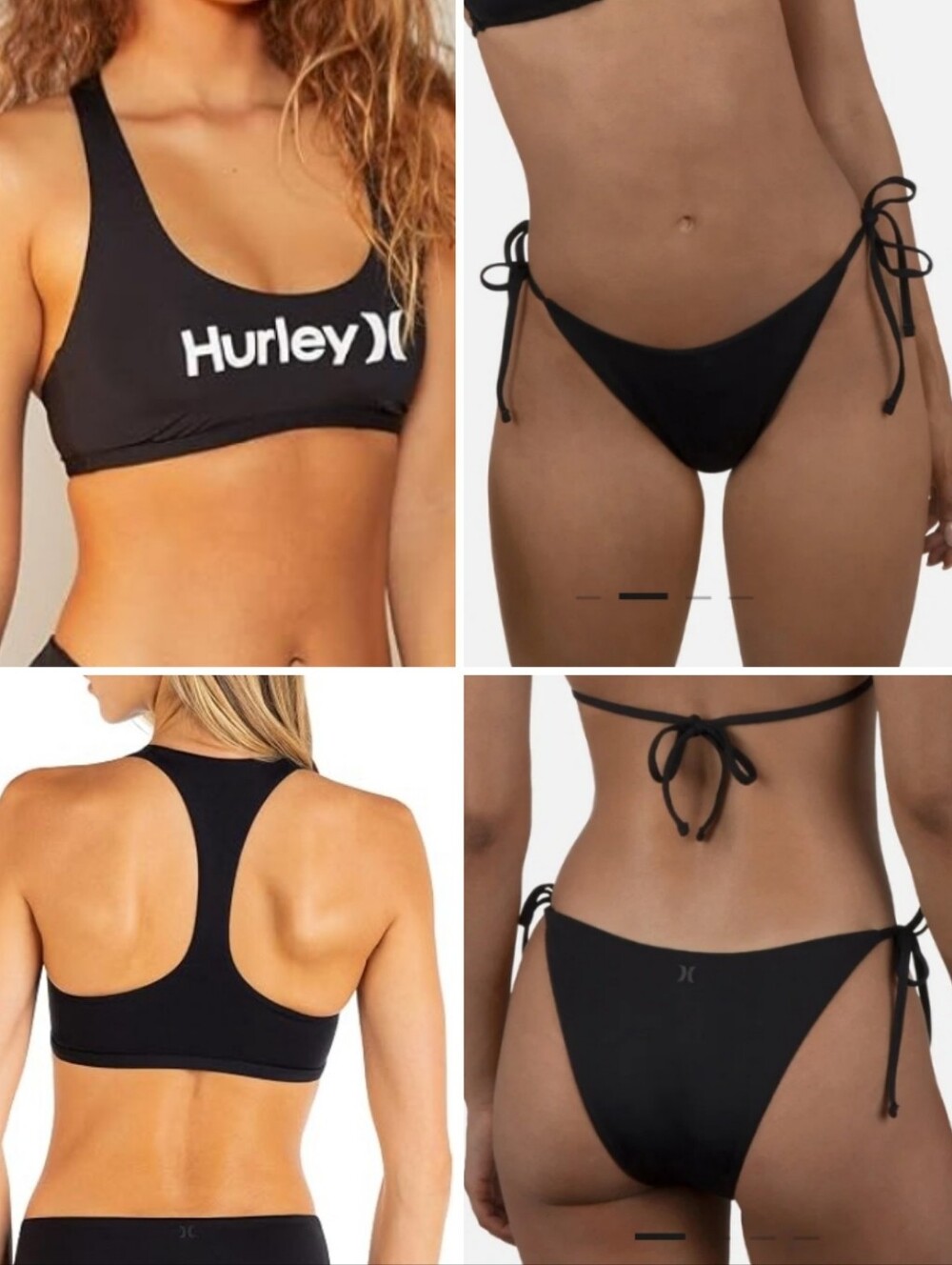 2pc Hurley One And Only Scoop Neck Bikini Top & Cheeky Tie Side Bottoms, Black